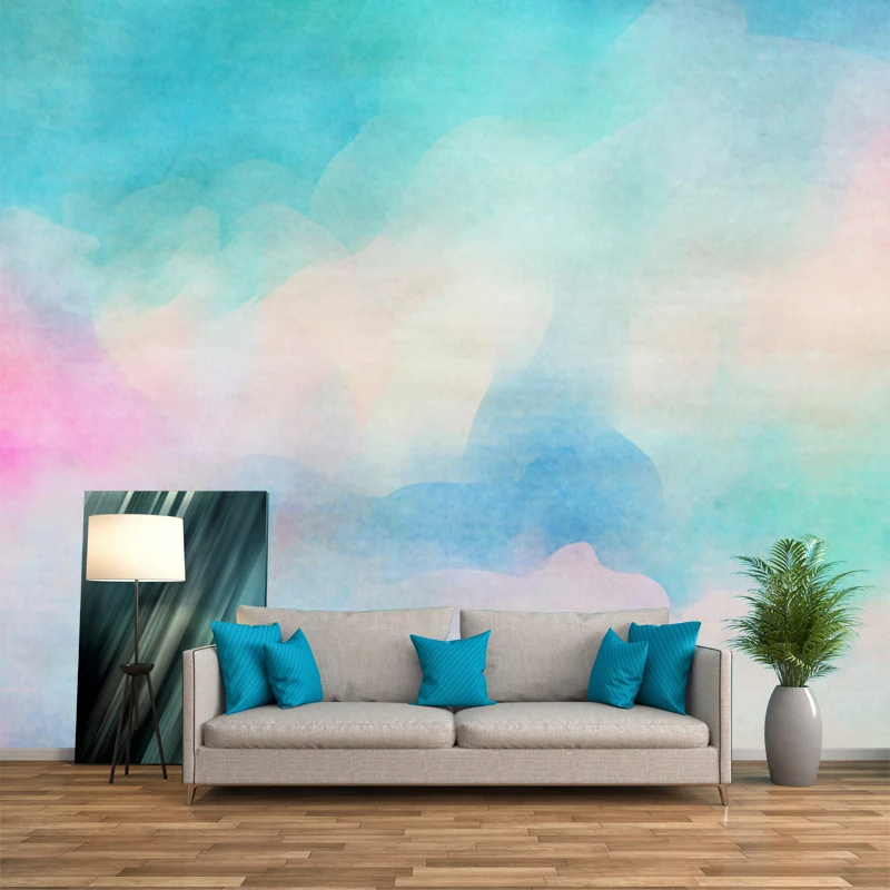Künstlerische Regenbogen-Wandtapete, hellblaue Aquarell-Wanddekoration für Kinderzimmer Clearhalo