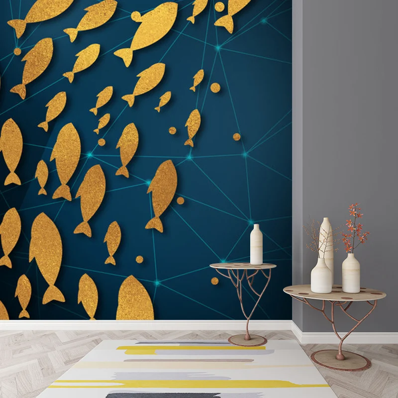 Künstlerische Tiere Tapetenwandbilder Gelb-Blaue Geometrie Wanddekoration für Schlafzimmer Clearhalo