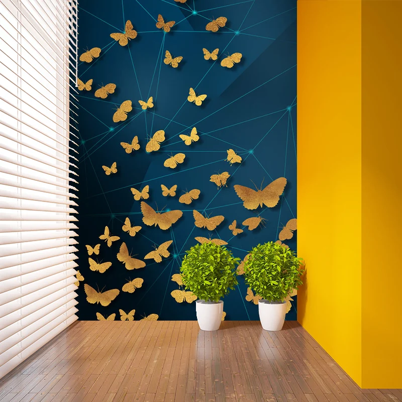 Künstlerische Tiere Tapetenwandbilder Gelb-Blaue Geometrie Wanddekoration für Schlafzimmer Clearhalo