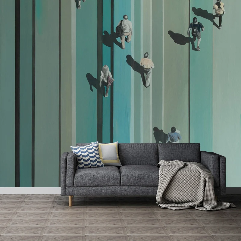 Künstlerisches Wandbild für Fußgänger, grau-blaue Wohnzimmer-Wanddekoration, personalisierte Größe Clearhalo