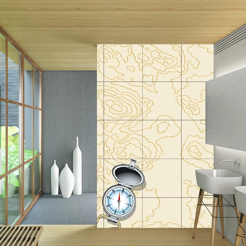 Kompass- und Geographie-Linien-Wandbild, moderne, waschbare Schlafzimmer-Wanddekoration, maßgeschneidert Clearhalo