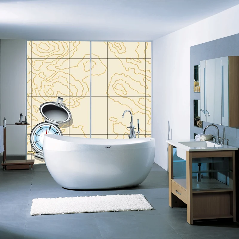 Kompass- und Geographie-Linien-Wandbild, moderne, waschbare Schlafzimmer-Wanddekoration, maßgeschneidert Clearhalo