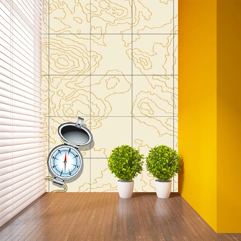 Kompass- und Geographie-Linien-Wandbild, moderne, waschbare Schlafzimmer-Wanddekoration, maßgeschneidert Clearhalo