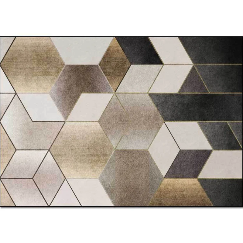 Kreativer Teppich mit geometrischem Muster, Braun und Schwarz, legerer Teppich, waschbarer Polyester-Teppich mit rutschfes...