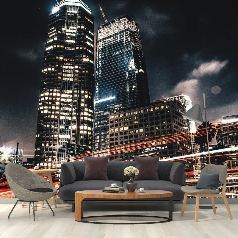 Leuchtende Nacht-Metropolis-Wandtapete für Bürozimmer-Landschaftswandkunst, individuelle Größe erhältlich Clearhalo