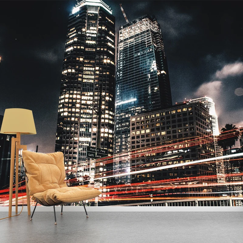 Leuchtende Nacht-Metropolis-Wandtapete für Bürozimmer-Landschaftswandkunst, individuelle Größe erhältlich Clearhalo