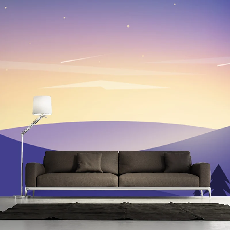 Lila Nacht-Berglandschaft-Wandbild, schmutzabweisende Wandkunst für Wohnzimmer, personalisierte Größe Clearhalo