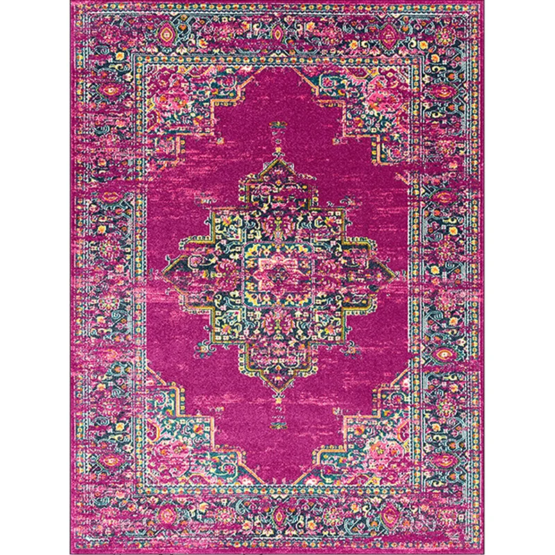 Lila Schlafzimmerteppich mit marokkanischem Medaillon-Blumenmuster, waschbarer Polyester-Teppich mit rutschfester Rückseit...