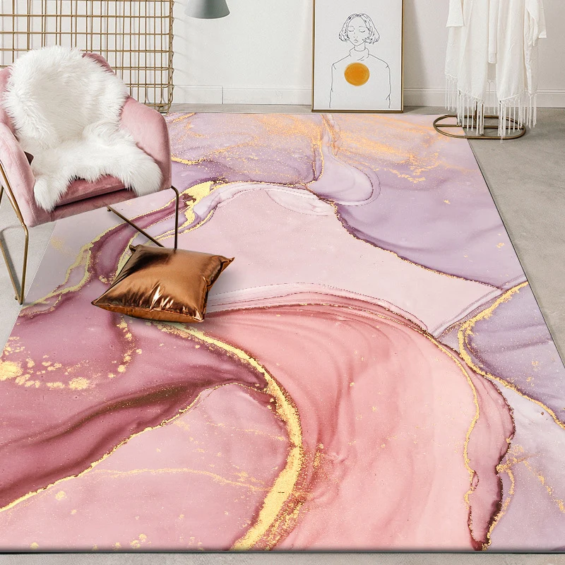 Lila und rosa moderner Teppich aus Polyester mit Aquarelldruck, maschinenwaschbarer, rutschfester Teppich für das Wohnzimm...