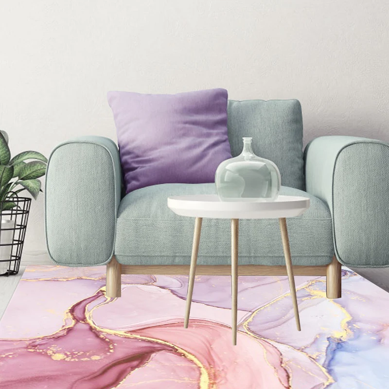 Lila und rosa moderner Teppich aus Polyester mit Aquarelldruck, maschinenwaschbarer, rutschfester Teppich für das Wohnzimm...