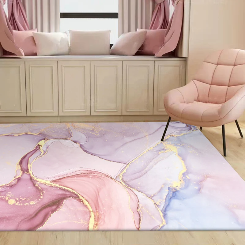 Lila und rosa moderner Teppich aus Polyester mit Aquarelldruck, maschinenwaschbarer, rutschfester Teppich für das Wohnzimm...