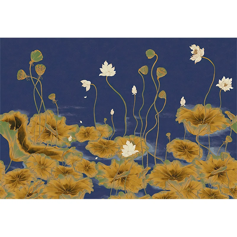 Lotusteich-Gemälde-Wandbild, dunkle Farbe, Chinoiserie-Wandverkleidung für Arbeitszimmer Clearhalo