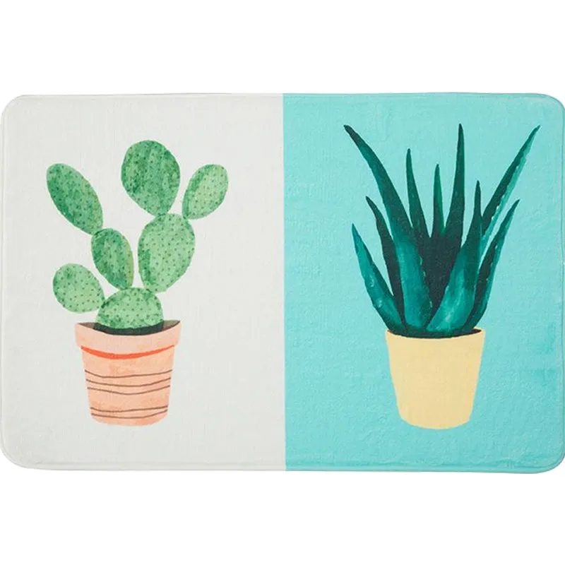Lässiger Kinderteppich Rosa und Gelb mit botanischem Kaktus-Aloe-Muster, rutschfester Polyester-Teppich für das Kinderzimm...