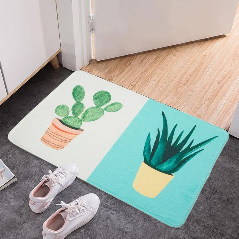 Lässiger Kinderteppich Rosa und Gelb mit botanischem Kaktus-Aloe-Muster, rutschfester Polyester-Teppich für das Kinderzimm...