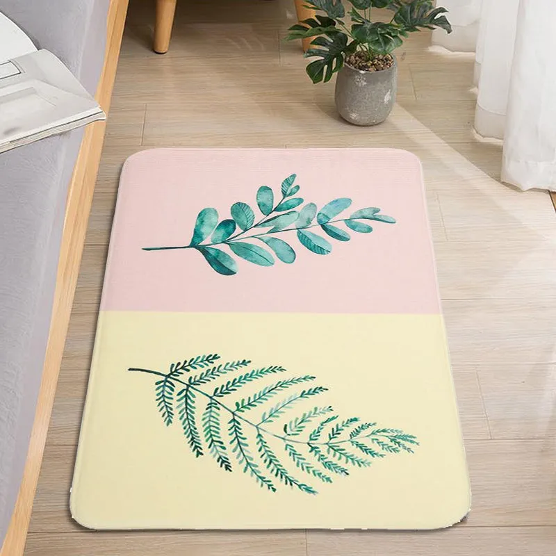 Lässiger Kinderteppich Rosa und Gelb mit botanischem Kaktus-Aloe-Muster, rutschfester Polyester-Teppich für das Kinderzimm...