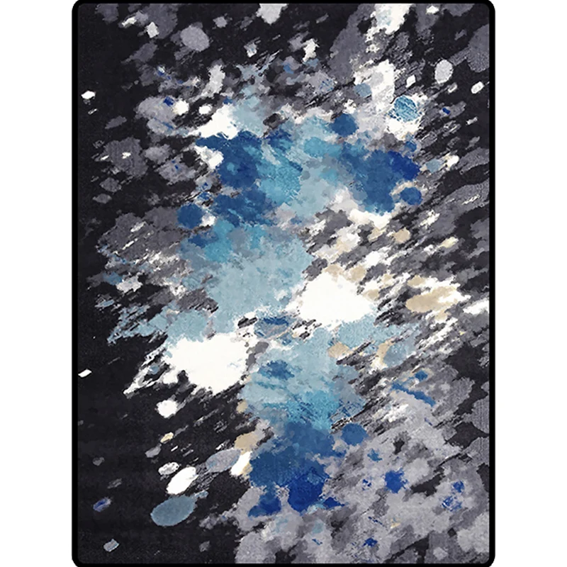 Lässiger moderner Teppich Blau und Schwarz mit abstraktem Tuschemalerei-Muster, waschbarer Teppich aus Polyester für die H...