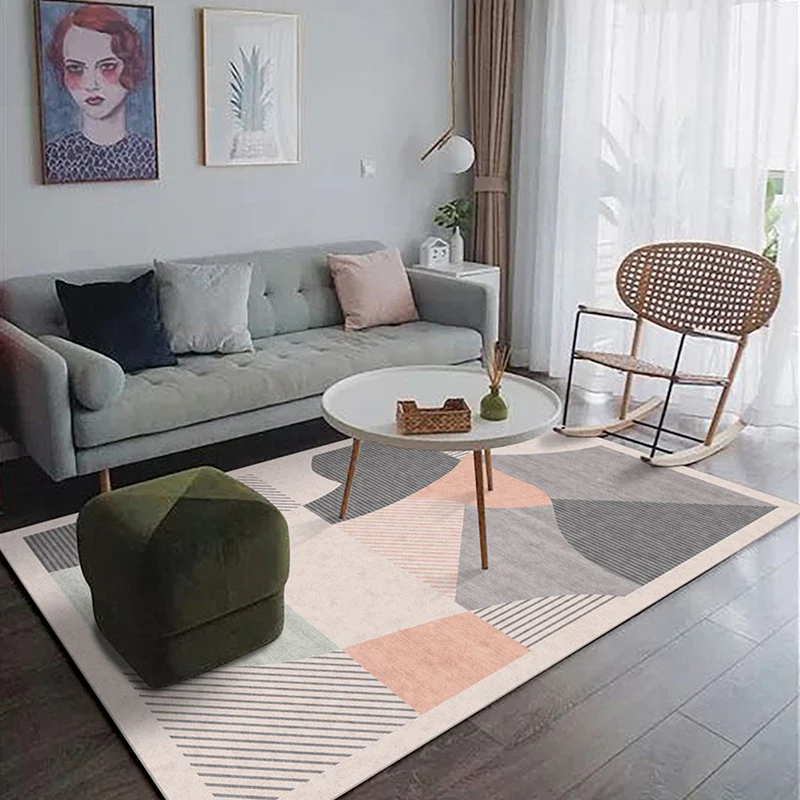 Lässiger Teppich mit geometrischem Muster, mehrfarbiger Synthetik-Innenteppich, rutschfeste Rückseite, maschinenwaschbarer...