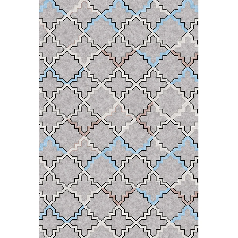 Lässiger Teppich mit geometrischem Muster, mehrfarbiger Synthetik-Innenteppich, rutschfeste Rückseite, maschinenwaschbarer...