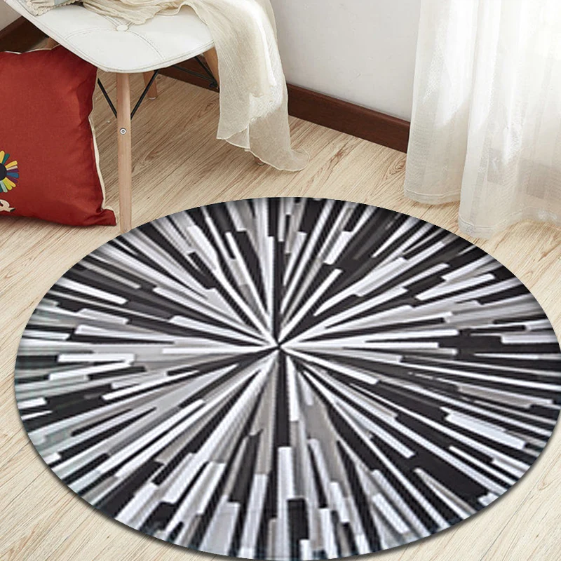 Lässiger Teppich mit radialem Geometriemuster, grauer und blauer Neuheitsteppich, Polyester, waschbar, haustierfreundlich,...
