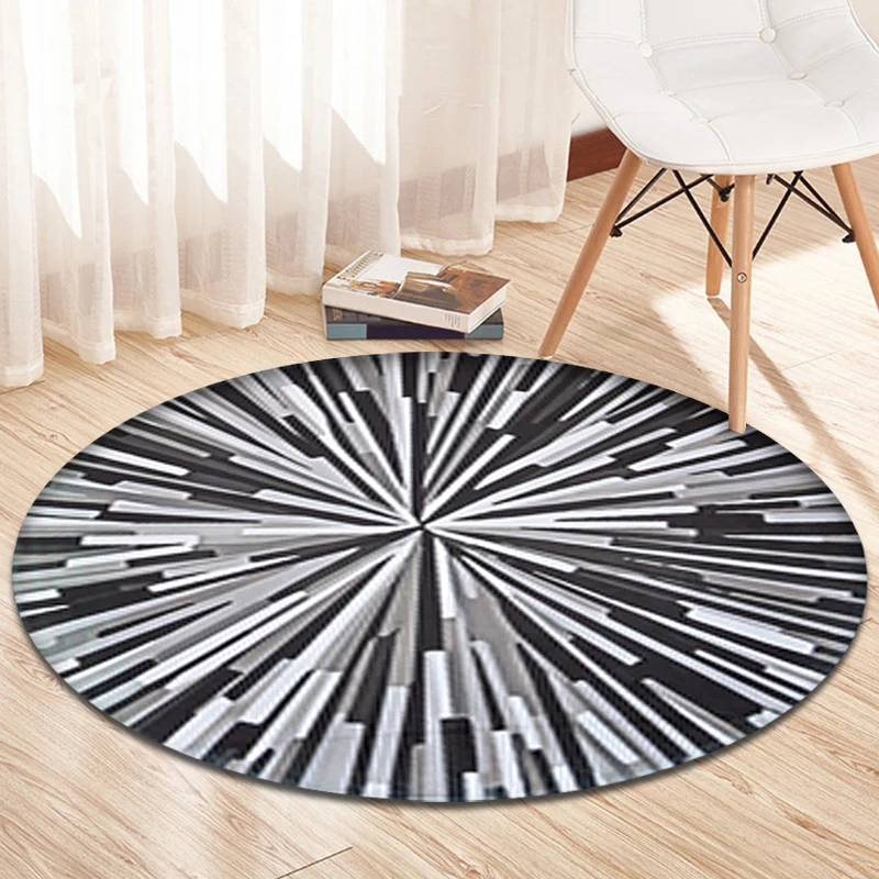 Lässiger Teppich mit radialem Geometriemuster, grauer und blauer Neuheitsteppich, Polyester, waschbar, haustierfreundlich,...