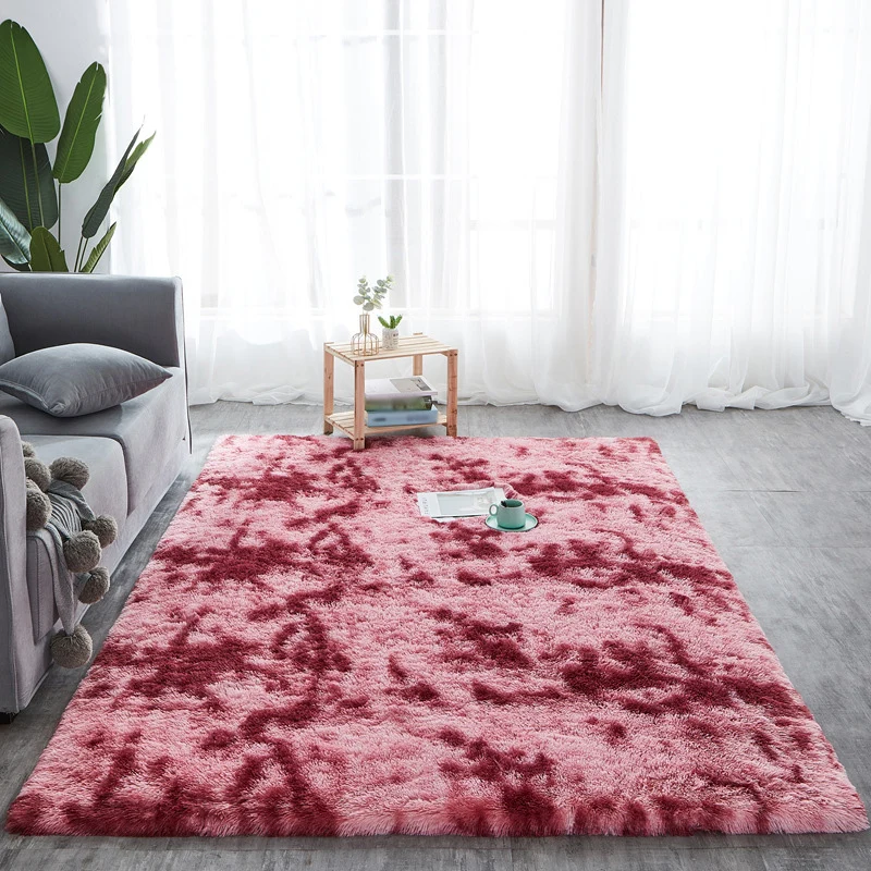 Lässiger Wohnzimmerteppich Rot und Blau mit Ikat-Print, rutschfester, waschbarer Teppich aus Polyester Clearhalo
