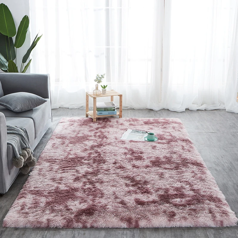 Lässiger Wohnzimmerteppich Rot und Blau mit Ikat-Print, rutschfester, waschbarer Teppich aus Polyester Clearhalo