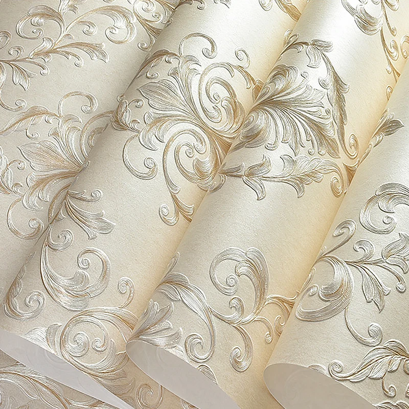 Luxuriöse Laubtapete Pastellfarben, Jacquard-Wandkunst für die Schlafzimmerdekoration Clearhalo