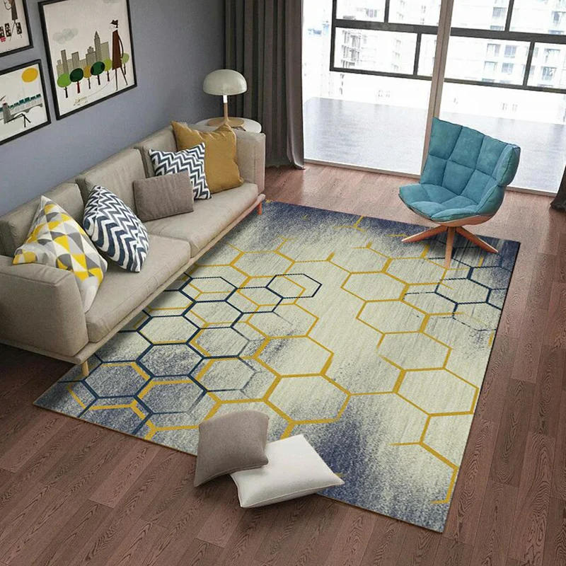 Luxuriöser Wohnzimmerteppich, mehrfarbig, geometrischer Teppich, Polypropylen, pflegeleicht, maschinenwaschbarer Teppich C...