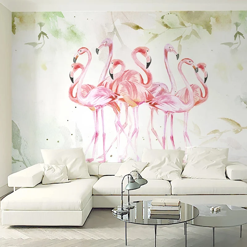 Maßgeschneiderte Illustration, frische Wandtapete für Akzentwand mit Flamingo-Muster Rosa Clearhalo