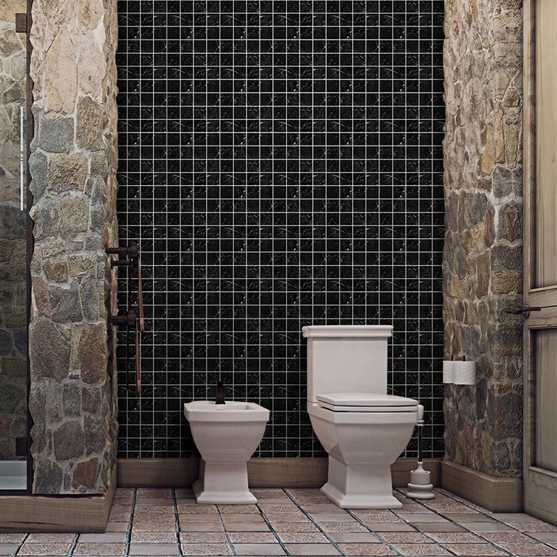 Marmor-Tapetenpaneel zum Abziehen und Aufkleben, modernes, schwarzes, zeitgenössisches Wanddekor für die Toilette Clearhalo