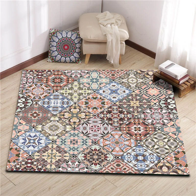 Marokkanischer Americana-Teppich rosa Rautengeometrie mit Blumenmuster, rutschfester Teppich aus Polyester für die Heimdek...