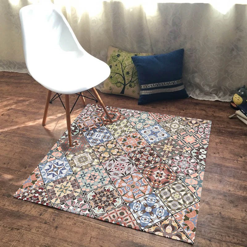 Marokkanischer Americana-Teppich rosa Rautengeometrie mit Blumenmuster, rutschfester Teppich aus Polyester für die Heimdek...