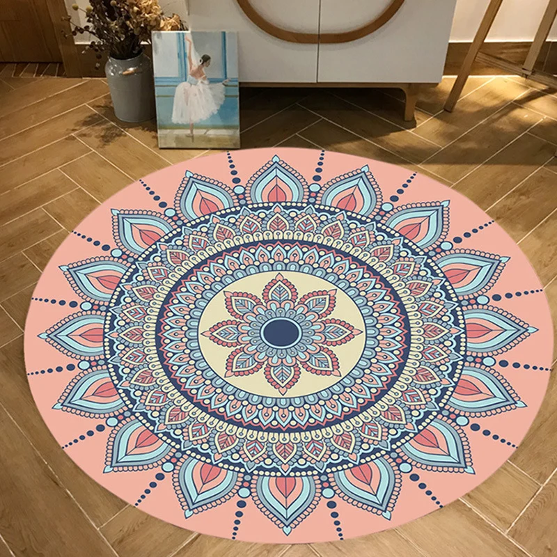 Marokkanischer Teppich mit Blumenmuster, rosa und blauer Flanellteppich, maschinenwaschbarer, rutschfester Teppich für Sch...