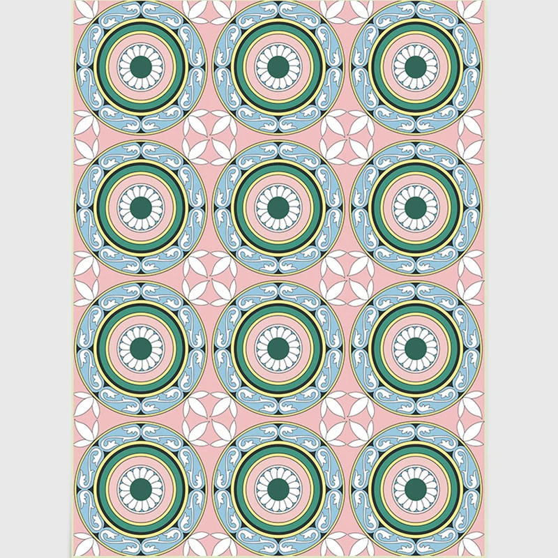 Marokkanischer Teppich mit Kreismuster und Blumenmuster Rosa, Polyester-Teppich, rutschfester Teppich für das Wohnzimmer C...