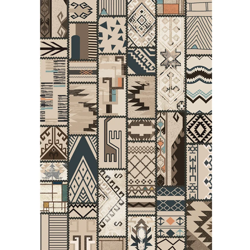 Marokkanischer Vintage-Teppich Distressed-Farben, Synthetik-Patchwork-Teppich, rutschfester, maschinenwaschbarer, schmutza...