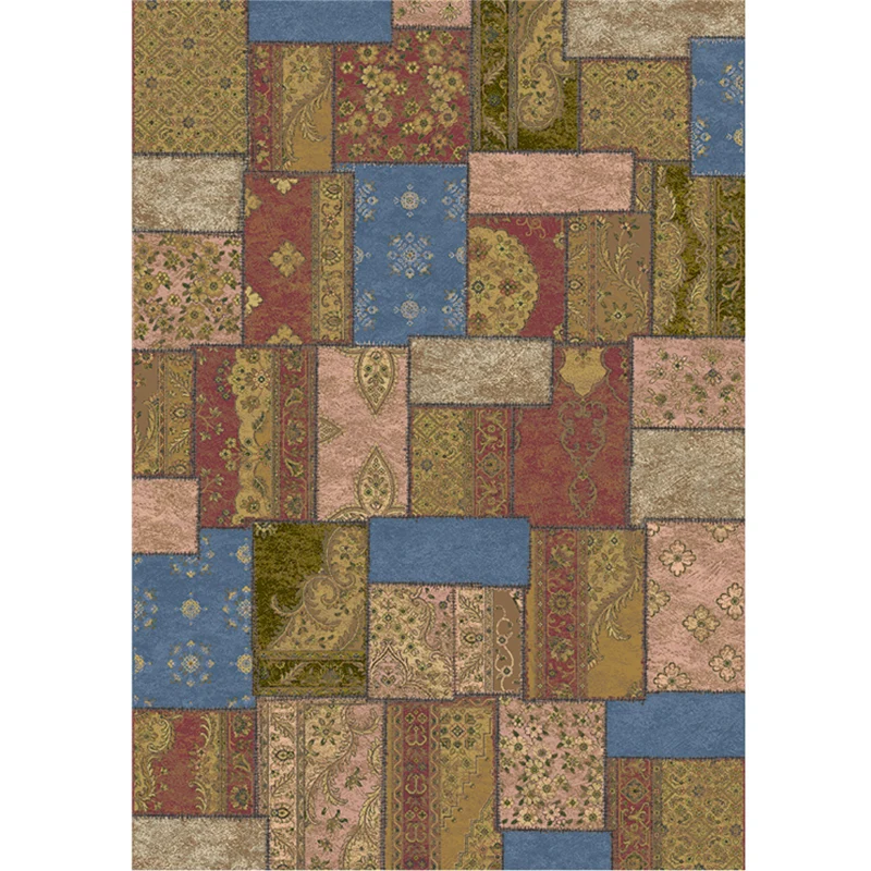 Marokkanischer Vintage-Teppich Distressed-Farben, Synthetik-Patchwork-Teppich, rutschfester, maschinenwaschbarer, schmutza...