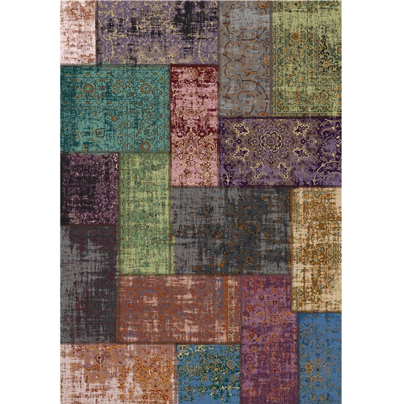 Marokkanischer Vintage-Teppich Distressed-Farben, Synthetik-Patchwork-Teppich, rutschfester, maschinenwaschbarer, schmutza...