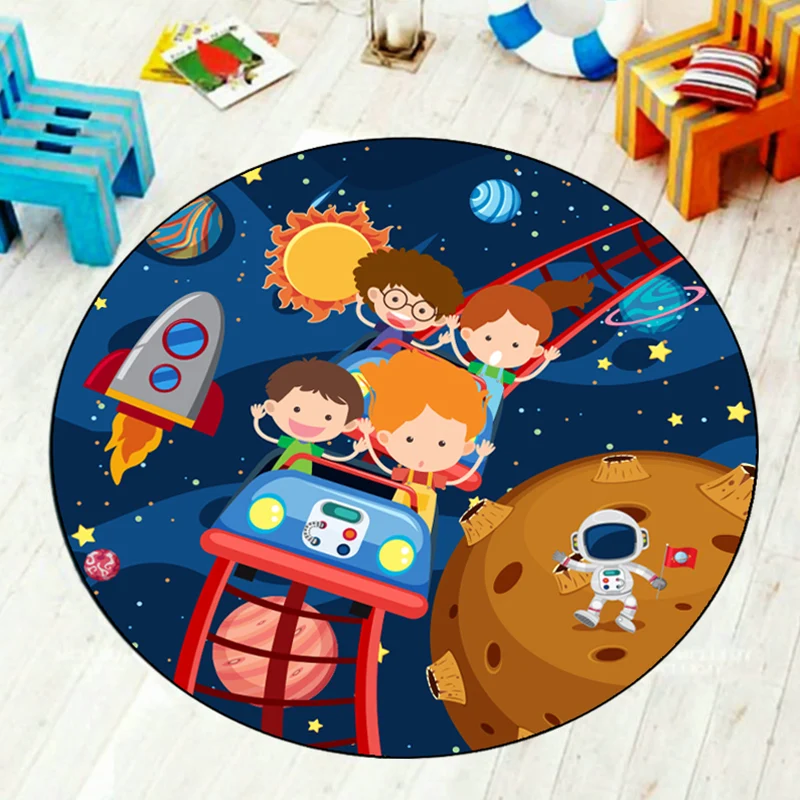 Mehrfarbiger Cartoon-Teppich, synthetischer Universum-Teppich, rutschfester, pflegeleichter Teppich für Kinderzimmer Clear...