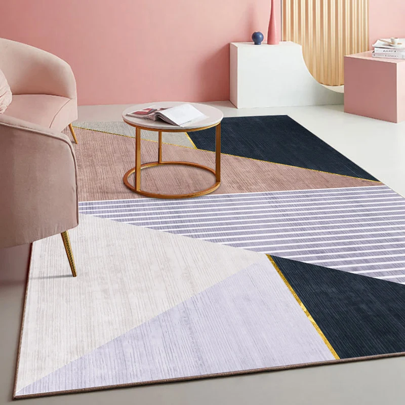 Mehrfarbiger geometrischer Blockteppich aus Polyester, nordischer Teppich, maschinenwaschbar, schmutzabweisend, rutschfest...