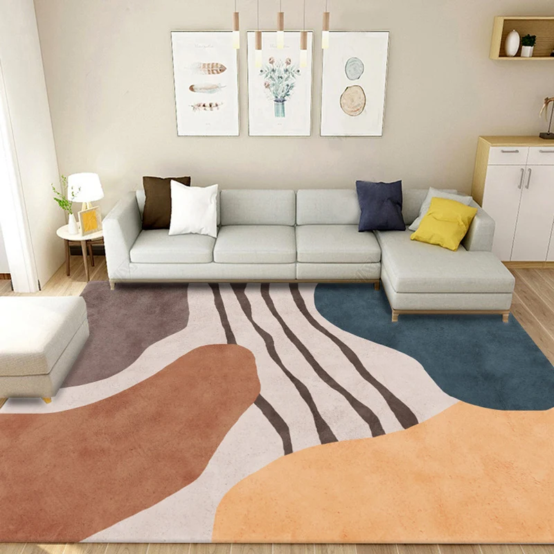 Mehrfarbiger geometrischer Blockteppich aus Polyester, nordischer Teppich, maschinenwaschbar, schmutzabweisend, rutschfest...