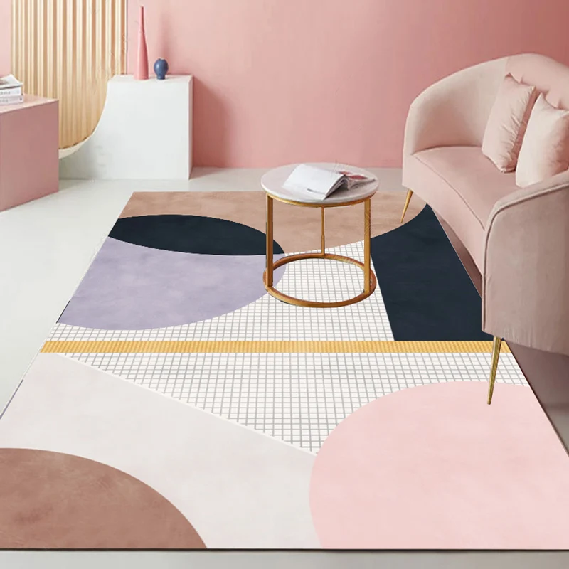 Mehrfarbiger geometrischer Blockteppich aus Polyester, nordischer Teppich, maschinenwaschbar, schmutzabweisend, rutschfest...