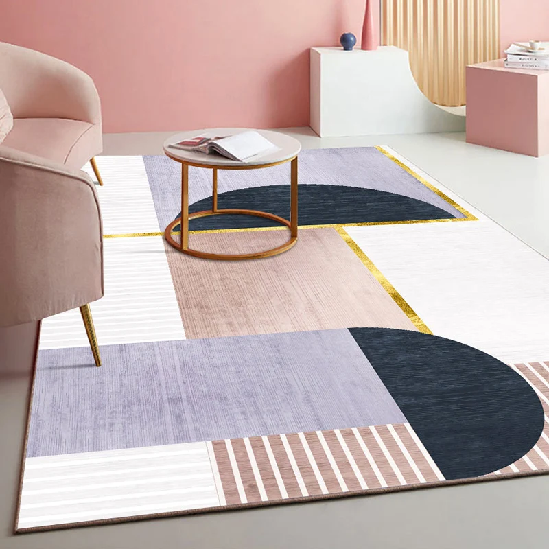 Mehrfarbiger geometrischer Blockteppich aus Polyester, nordischer Teppich, maschinenwaschbar, schmutzabweisend, rutschfest...