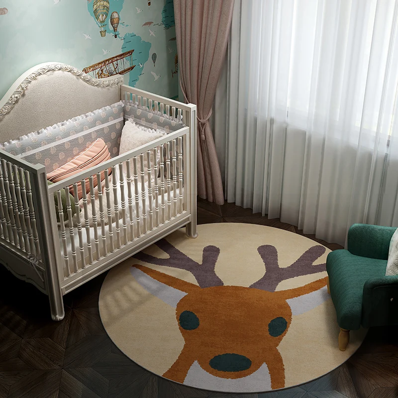Mehrfarbiger Kinderzimmerteppich mit natürlichem Cartoon-Tiermuster, Polyester, rutschfeste Rückseite, schmutzabweisender...