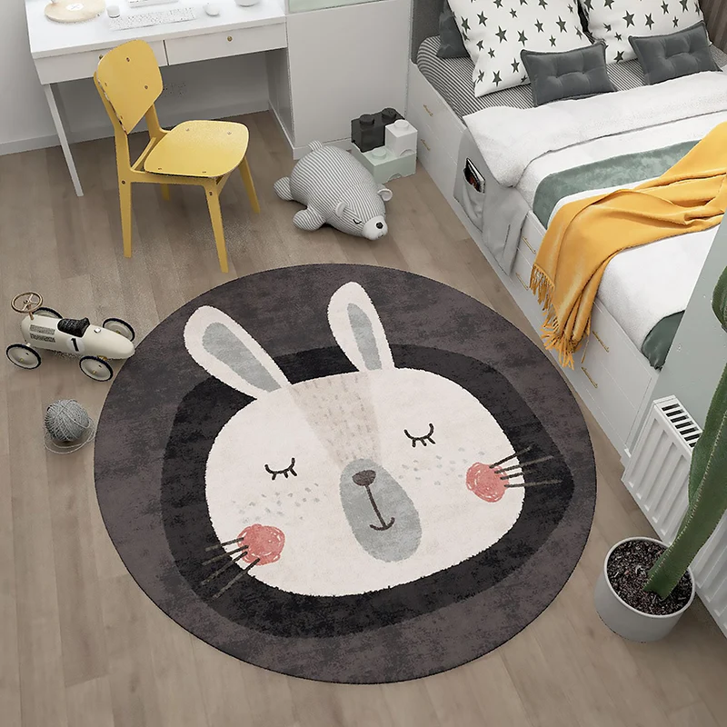 Mehrfarbiger Kinderzimmerteppich mit natürlichem Cartoon-Tiermuster, Polyester, rutschfeste Rückseite, schmutzabweisender...