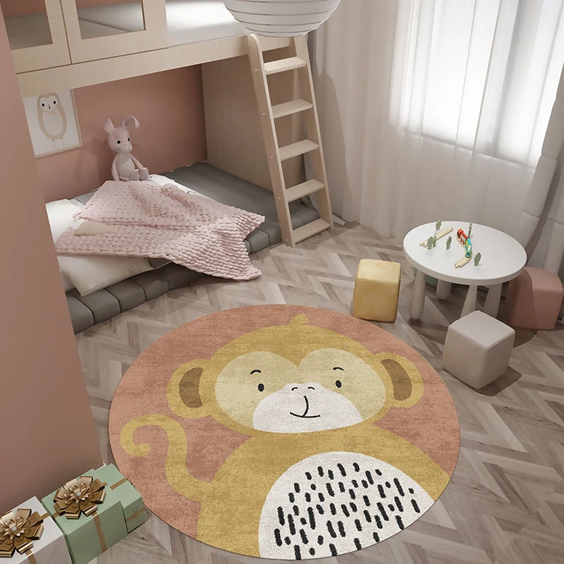 Mehrfarbiger Kinderzimmerteppich mit natürlichem Cartoon-Tiermuster, Polyester, rutschfeste Rückseite, schmutzabweisender...