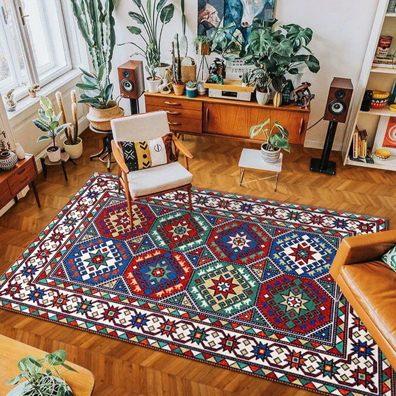 Mehrfarbiger klassischer Teppich aus Polypropylen mit Geo-Aufdruck, rutschfeste Rückseite, pflegeleichter Teppich zur Deko...
