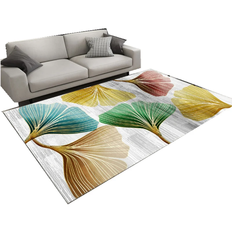 Mehrfarbiger Lounge-Teppich, moderner Teppich mit Blattmuster, Polypropylen, rutschfeste Unterseite, haustierfreundlich, w...