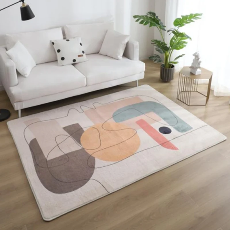 Mehrfarbiger nordischer Teppich aus handbedrucktem Polyester mit rutschfester Rückseite, maschinenwaschbarer Innenteppich...