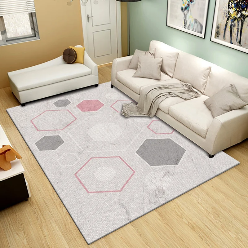 Mehrfarbiger Salonteppich Modernismus Marmoroberfläche und Geometriemuster Teppich Polyester Maschinenwaschbarer rutschfes...
