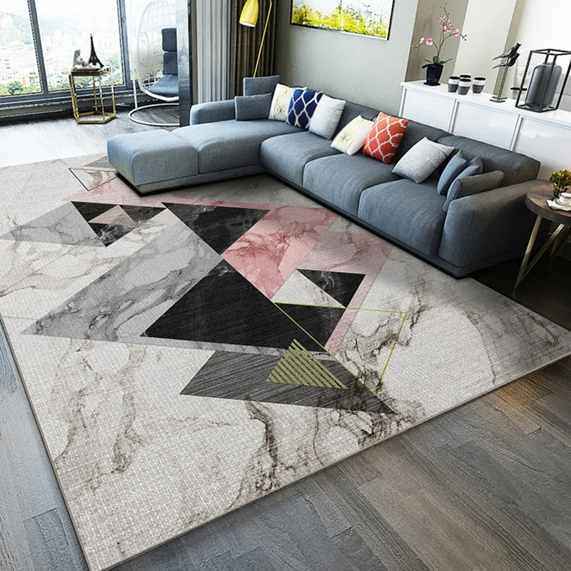 Mehrfarbiger Salonteppich Modernismus Marmoroberfläche und Geometriemuster Teppich Polyester Maschinenwaschbarer rutschfes...